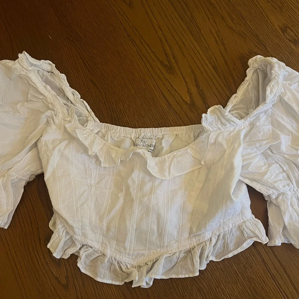 White Ruffle Off-Shoulder Top - Picture 2 of 4